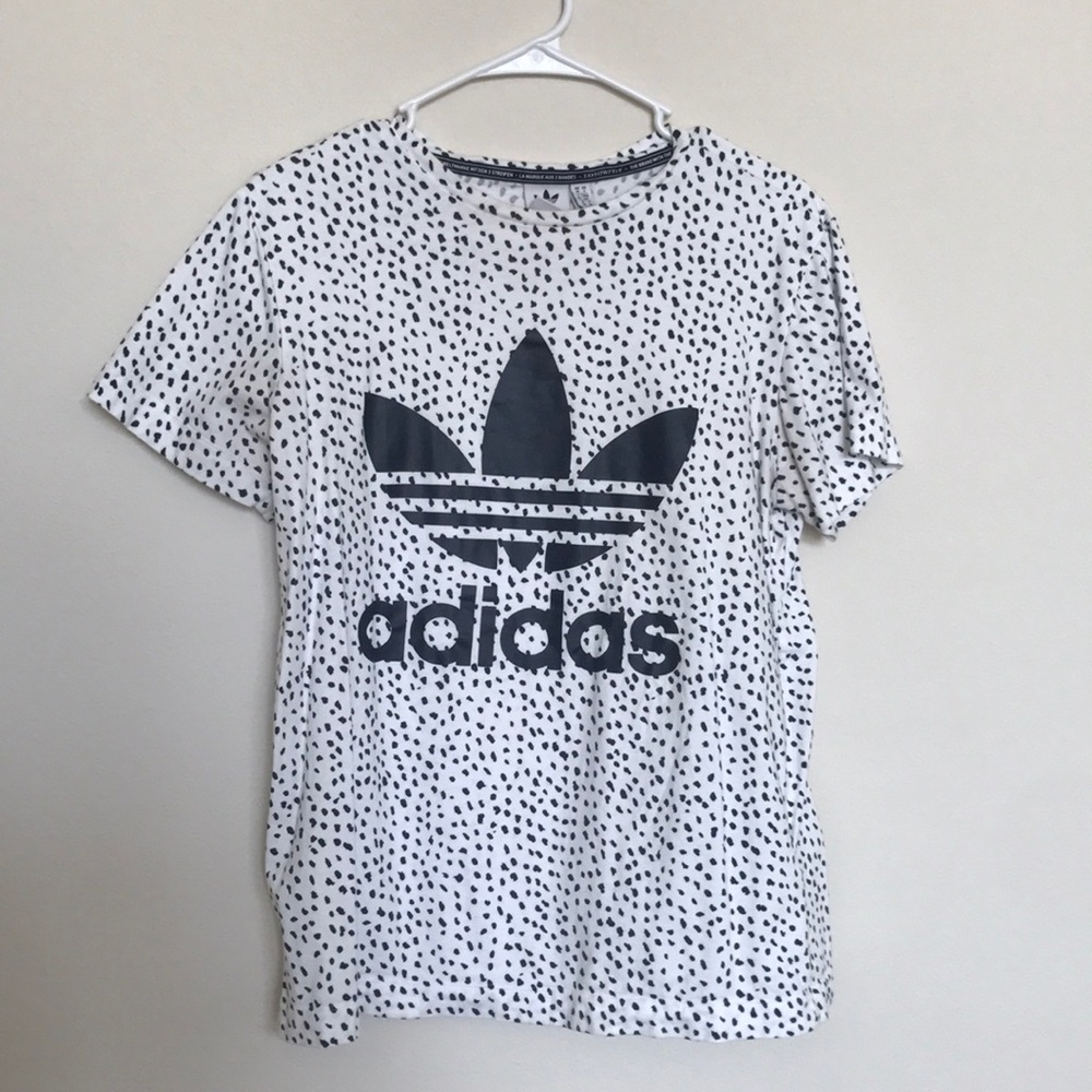 Adidas white and black polka dot tee